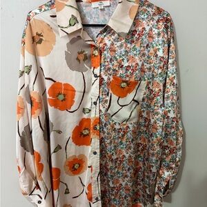 Entro Orange and Cream Floral Women's Shirt
